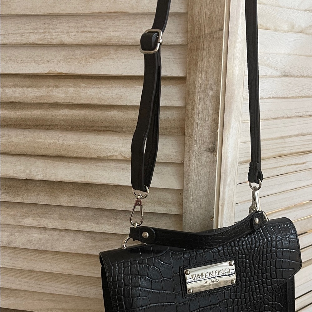 Valentino Black Croc-Embossed Crossbody Bag - Picture 4 of 10